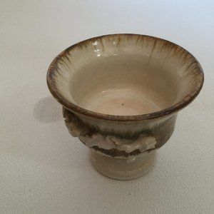 Handmade studio pottery glazed cup bowl footed small